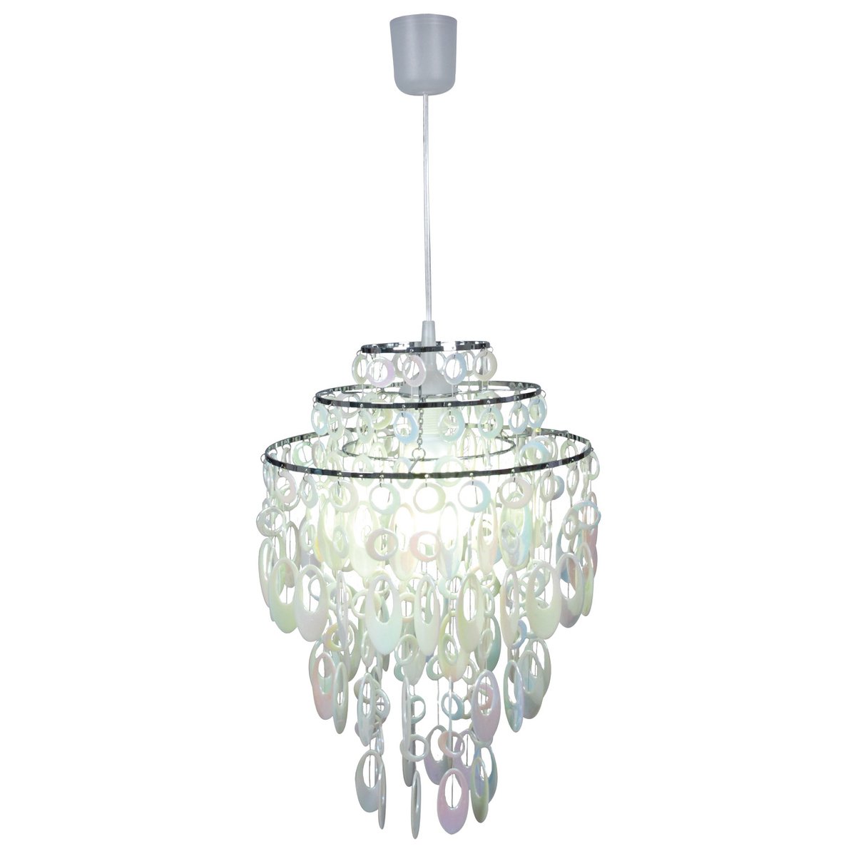Decoratief hanglamp "Lina" in Chrome en Pearl, moderne kroonluchter gemaakt van metaal en plastic, met E27 -aansluiting, voor eetkamer, woonkamer, gang of kantoor, 50 cm hoog Ø32 cm