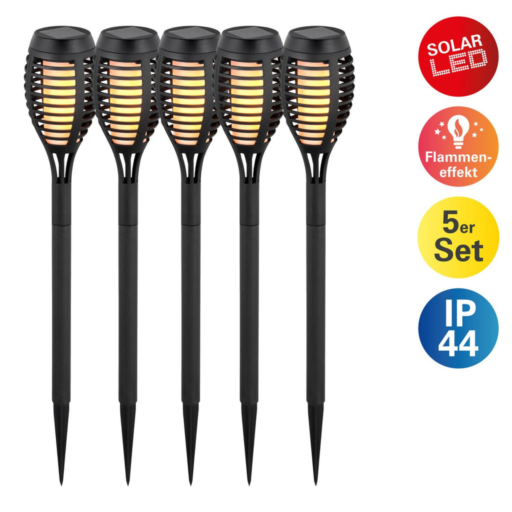 5 Set LED -aarde spies "Torch" 45 cm gemaakt van grijs plastic, met geïntegreerd LED, zonnelampje voor buiten