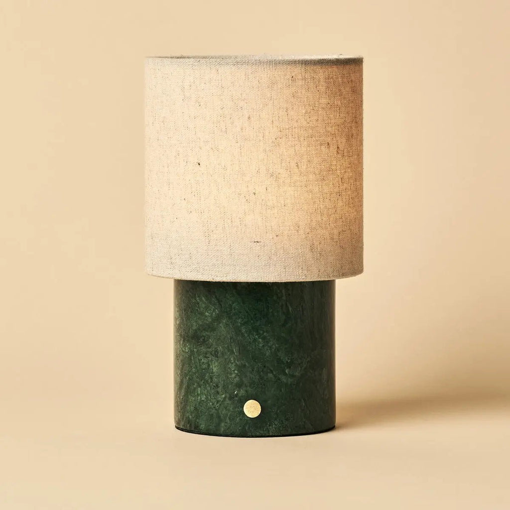 Onoda Green / Verde Alpi - Marmeren oplaadbare tafellamp - met linnen verwisselbare lampenkap en oplaadbaar ontwerp