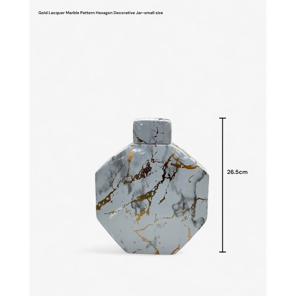 Gouden lak marmeren patroon zeshoek decoratieve pot (klein formaat)