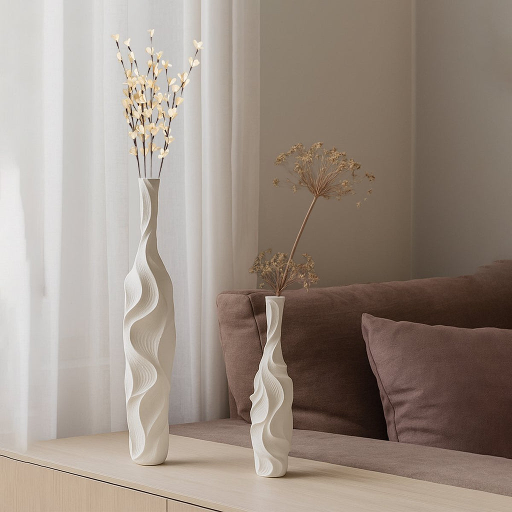 Mat witte vaas in polyresine 14x14x58cm