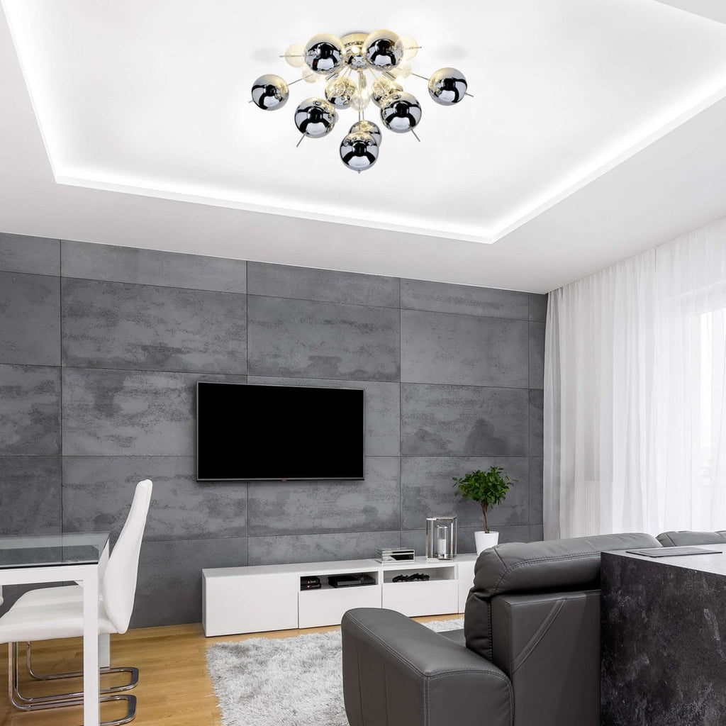 Plafondlamp "explosie" chroom gemaakt van metaal en glas, G9 -versies, plafondlamp voor eetkamer, woonkamer, gang of kantoor, Ø57 cm