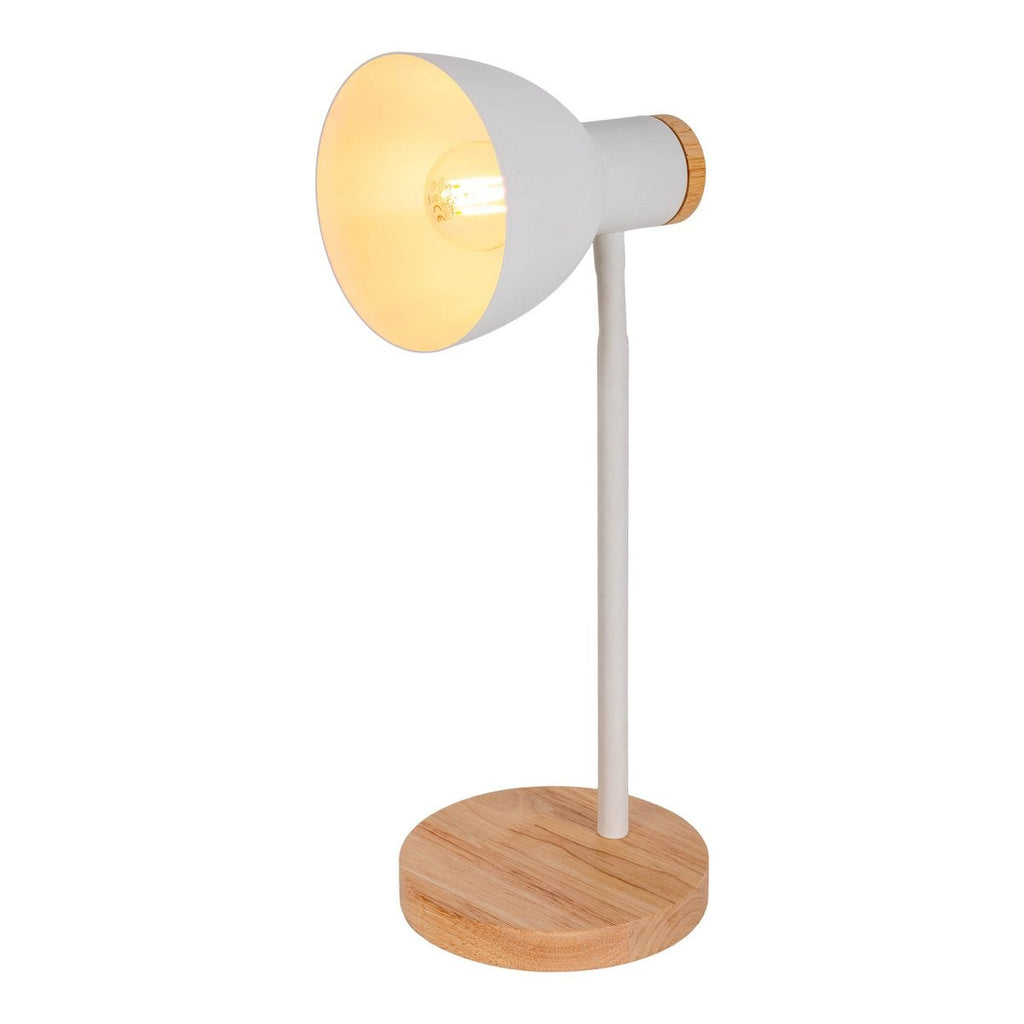 "Marie" bureaulamp gemaakt van metaal en hout, E14, wit, 36,5 cm hoog