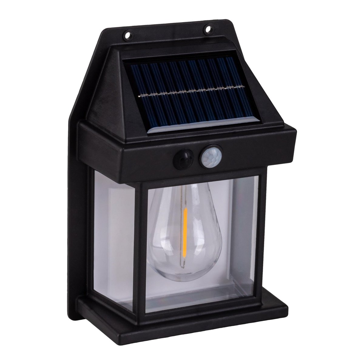 2 Set Solar Wall Lamp "Mira" ca. 17 cm hoog, gemaakt van zwart weerbestendig plastic, geïntegreerde LED in warm wit, inclusief bewegingsdetector en schemeringsensor
