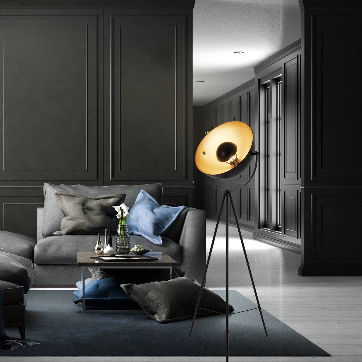 Liv · Houten vloerlamp — zwart