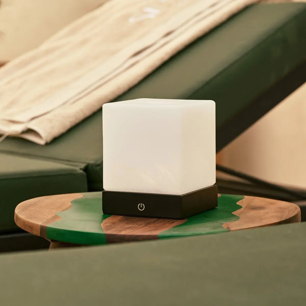 YCE Black Draadloze houten lamp met bevroren glas-oplaadbare, dimbare, 100-uur batterij