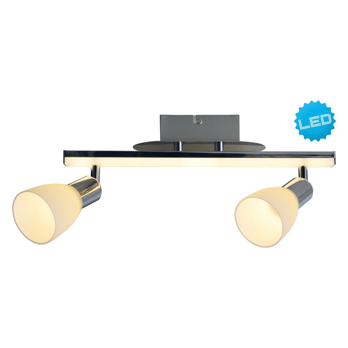 2-serie LED-plafondlicht "Ibiza" ongeveer 39 cm lang, chroomkleurig metaal, verzadigd, opaalkleurig glas, geïntegreerde LED's, warm wit