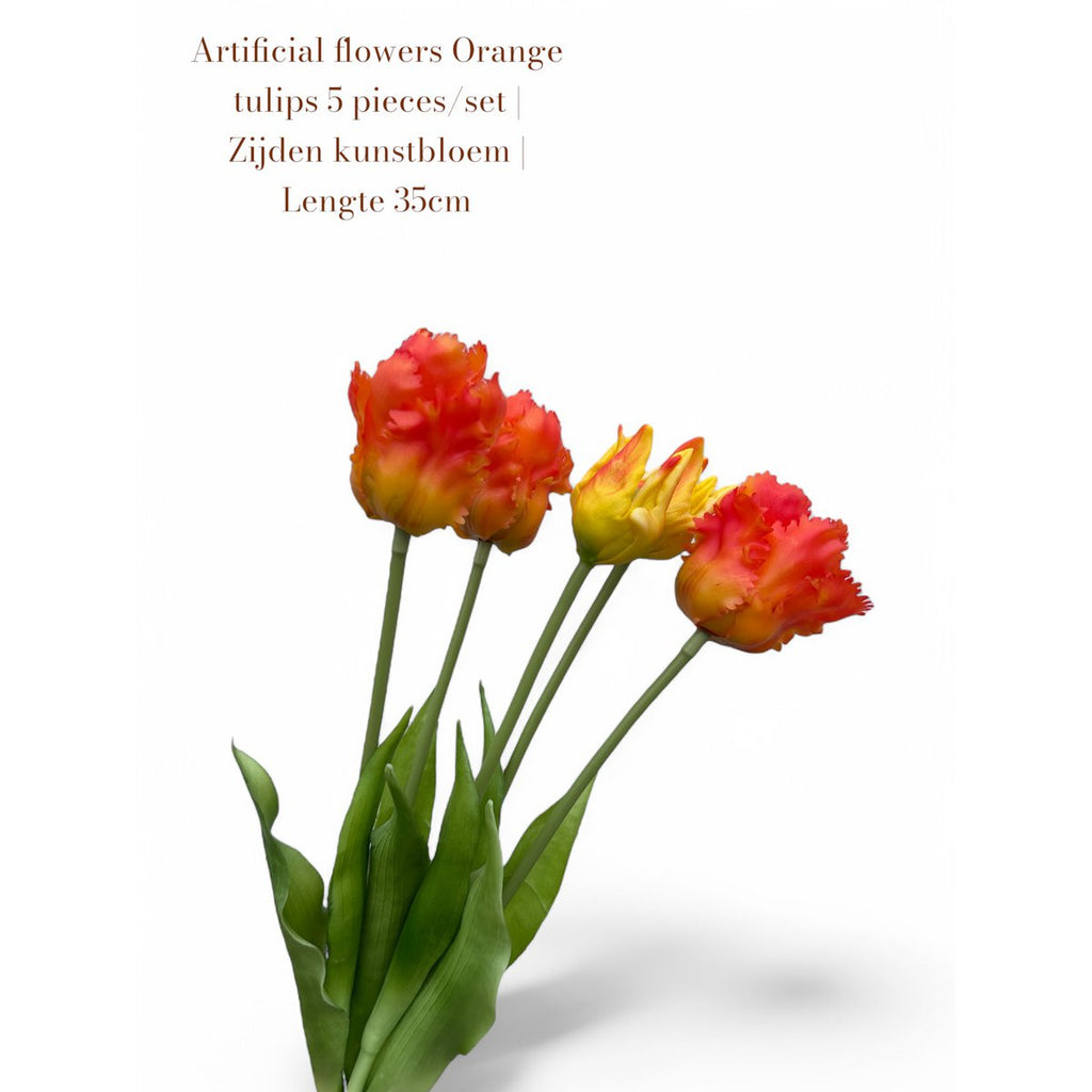 Artificial flowers Orange tulips 5 pieces/set | Zijden kunstbloem | Lengte 35cm