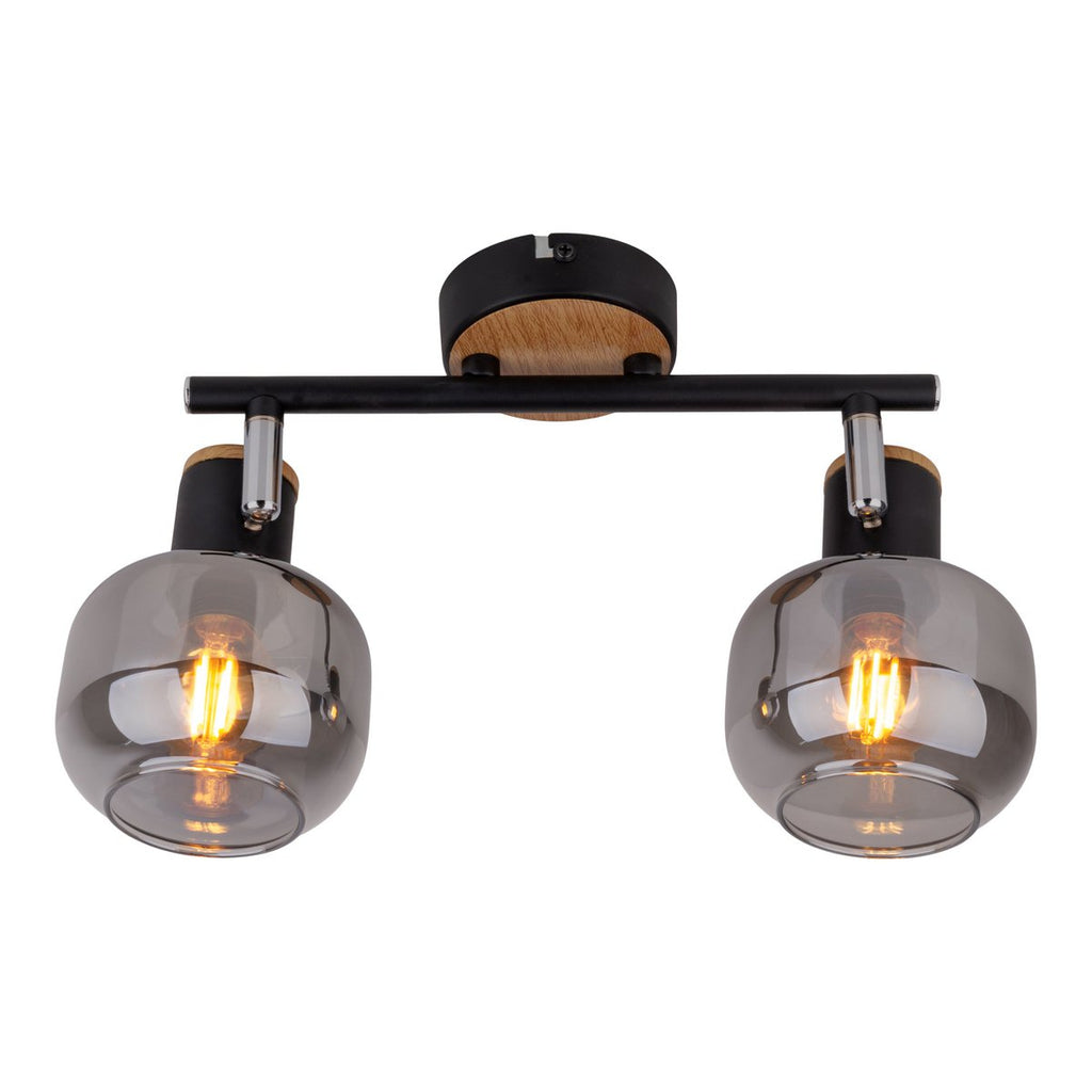 2 Spot plafondlamp "fumoso", metalen plafondlamp en rookglas in zwart en natuur, met E14 -aansluiting, voor eetkamer, woonkamer, gang of kantoor, 40 x 20 cm