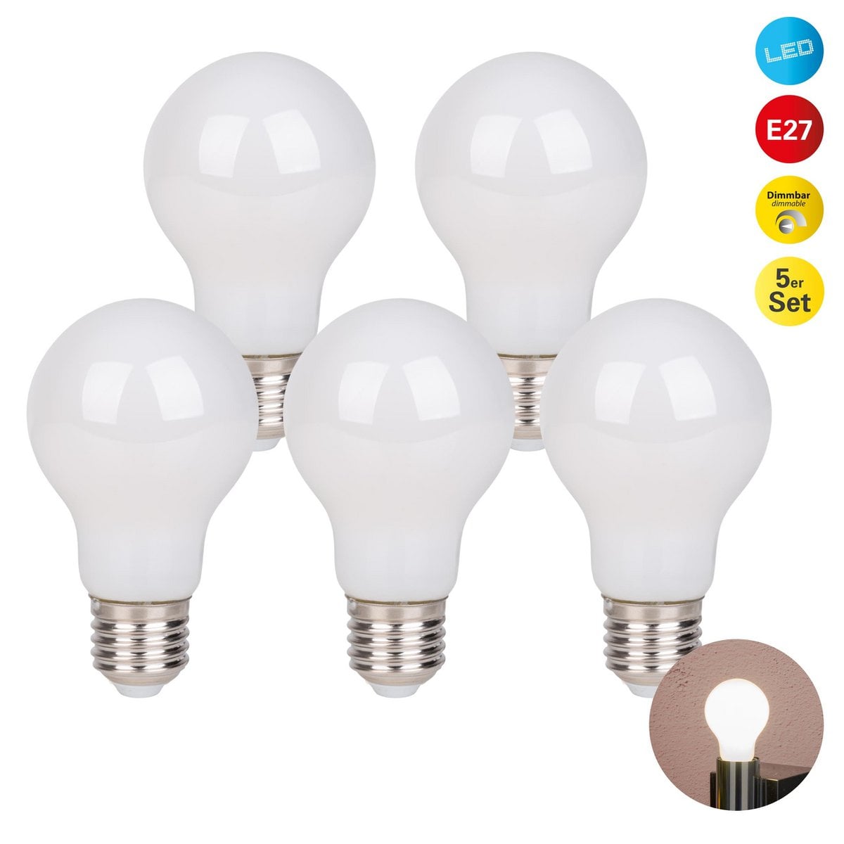 5-set LED-lamp met E14-aansluiting, peervorm 8 watt, gemaakt van metaal en glas, melkachtig