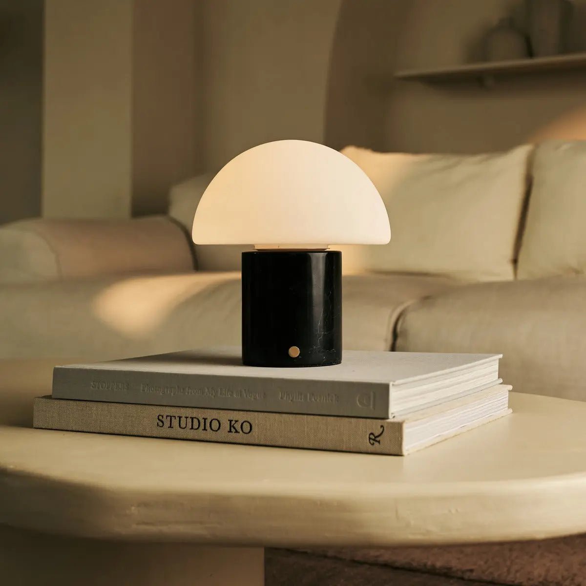 Maris Black / Nero Marquina - Klassiek oplaadbare marmeren tafellamp met 3 lichte kleuren en dimfunctie