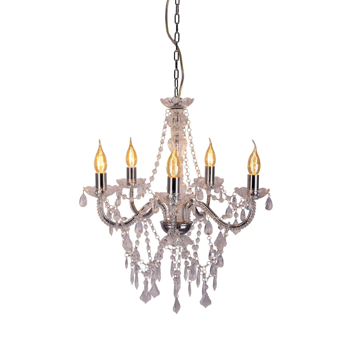 5 Kroon "Cecilia" voor E14 -aansluiting, Ø 52 cm, gemaakt van metaal en acryl, in chroom