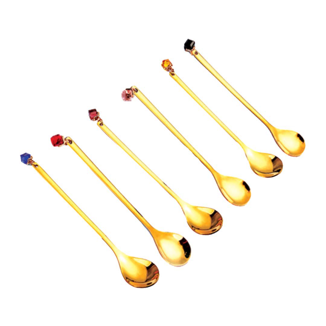 Gouden lepels met multi -gecolarde diamanten - set van 6