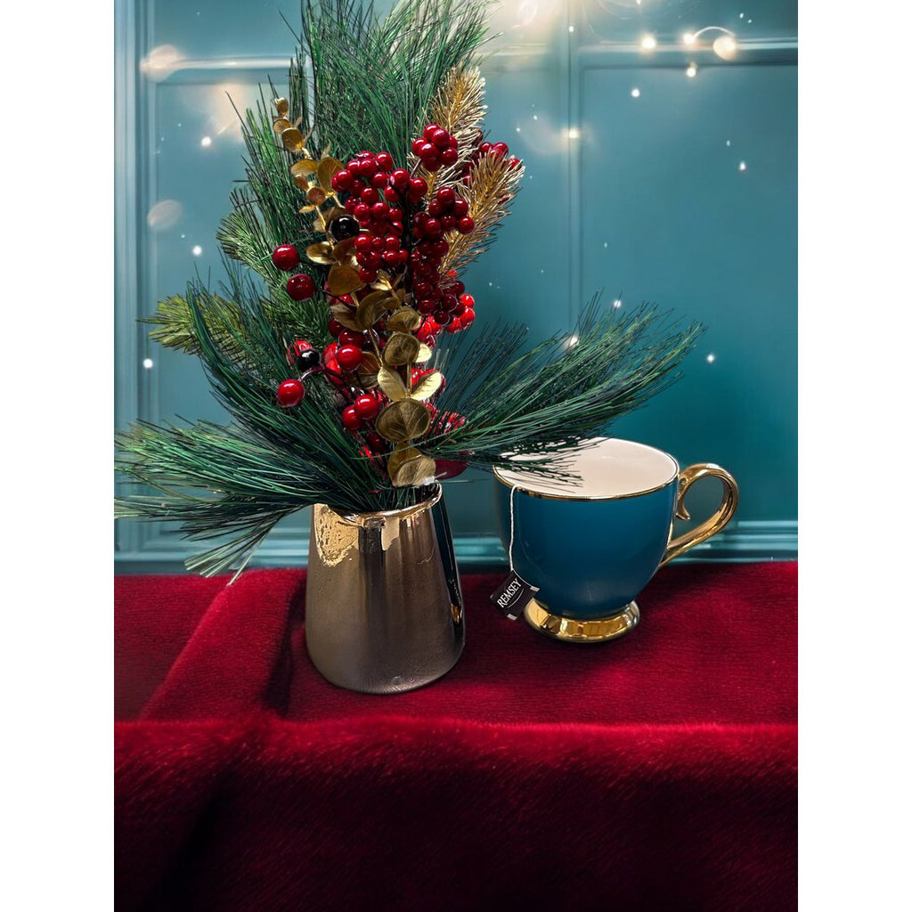 Kerstbloemcombinatie met Potten Set 02  | Zijden kunstbloem | Lengte 45CM