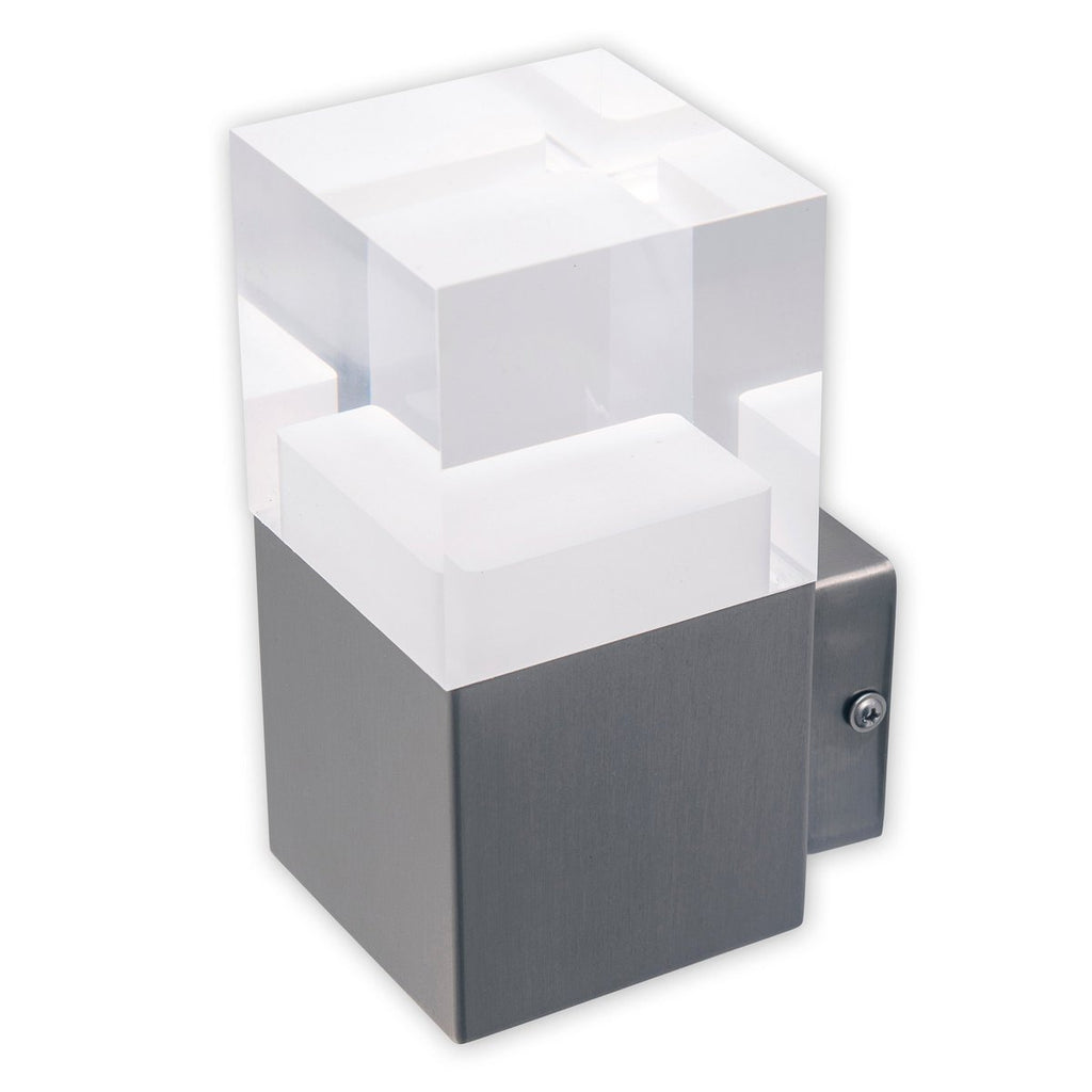 LED externe wandlamp "Leah" gemaakt van metaal en plastic in stalen blanke, geïntegreerde LED