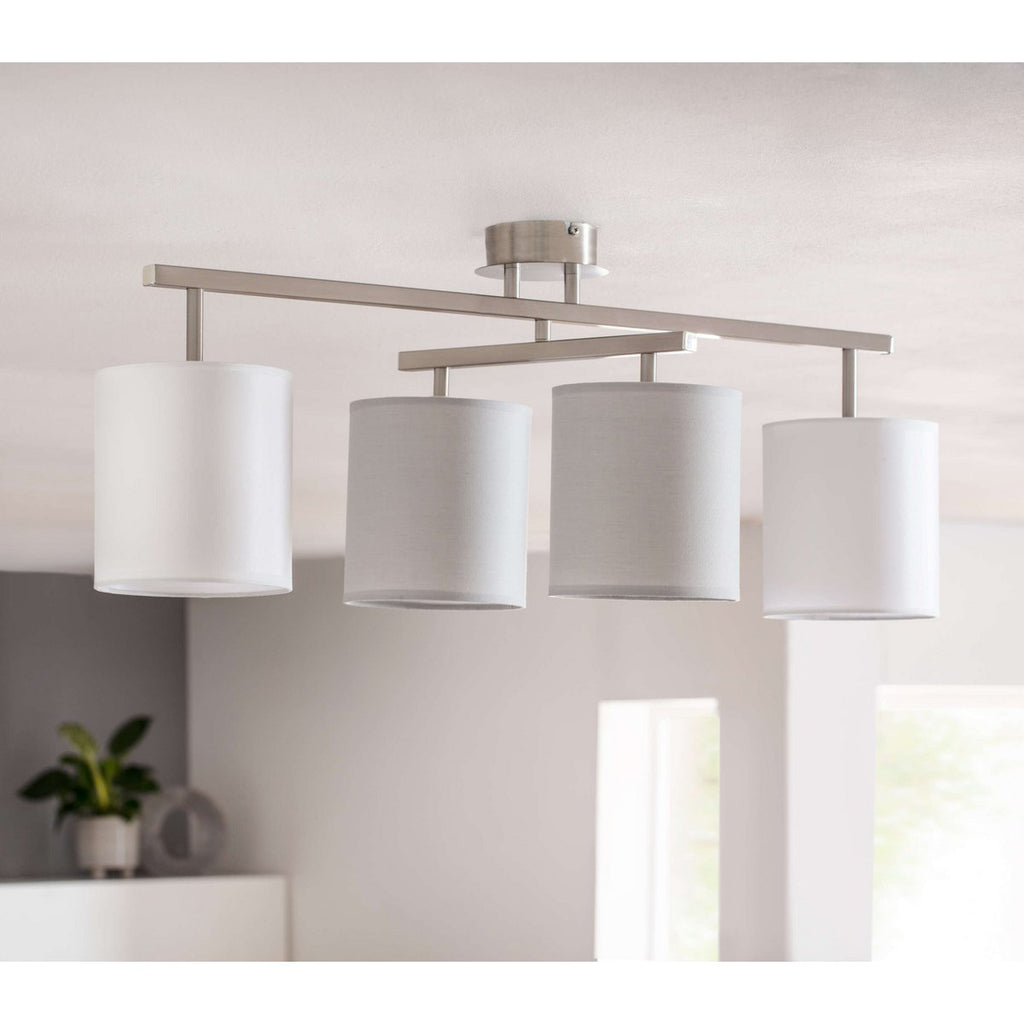 4 plafondlamp "tilde", klassieke metalen plafondlamp en textiel in grijs met E27 -aansluiting, 82 cm lang, de paraplu's zijn verstelbaar, ideaal voor woonkamer, eetkamer en slaapkamer