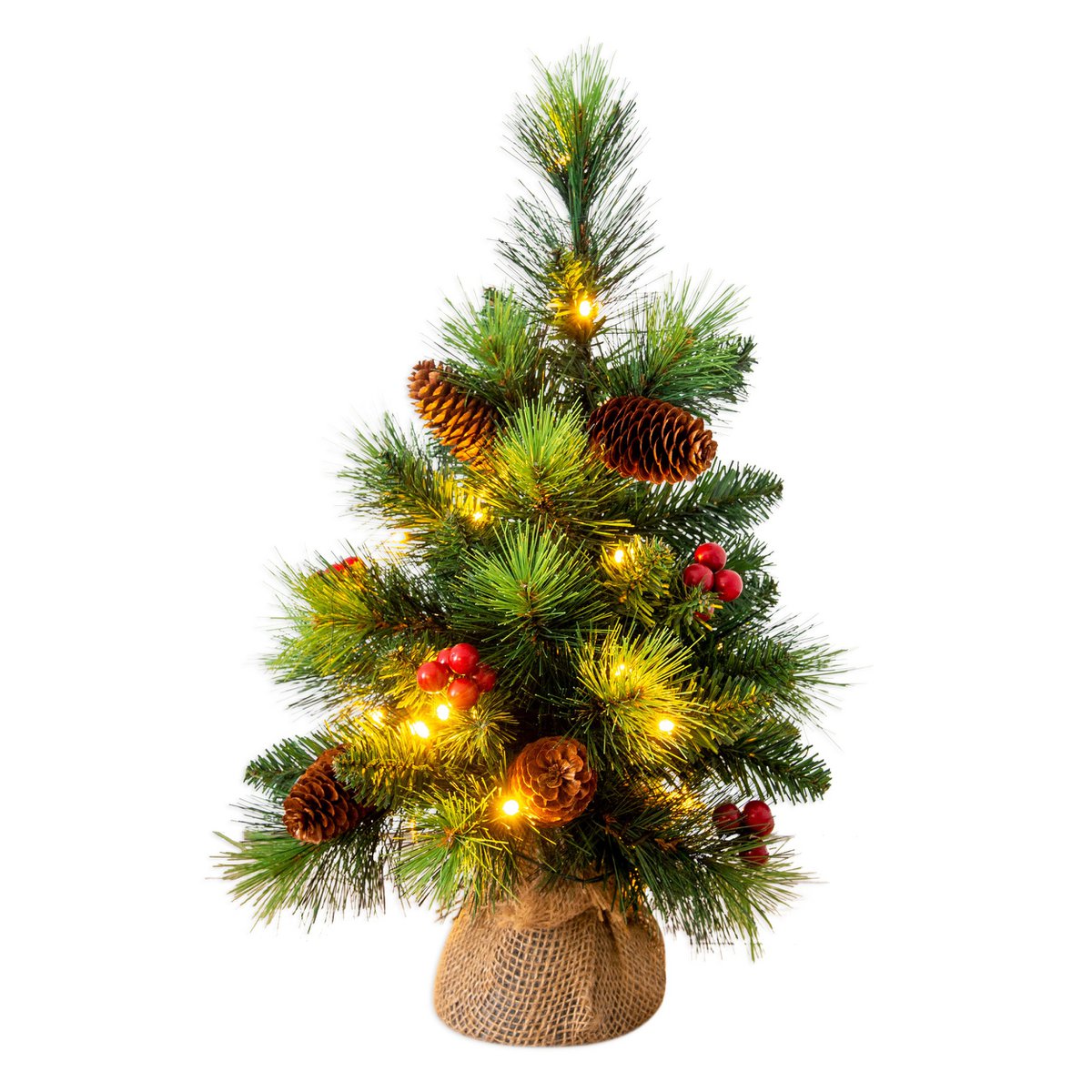 Led kerstboom met bessen en dennenappels - H: 45 cm