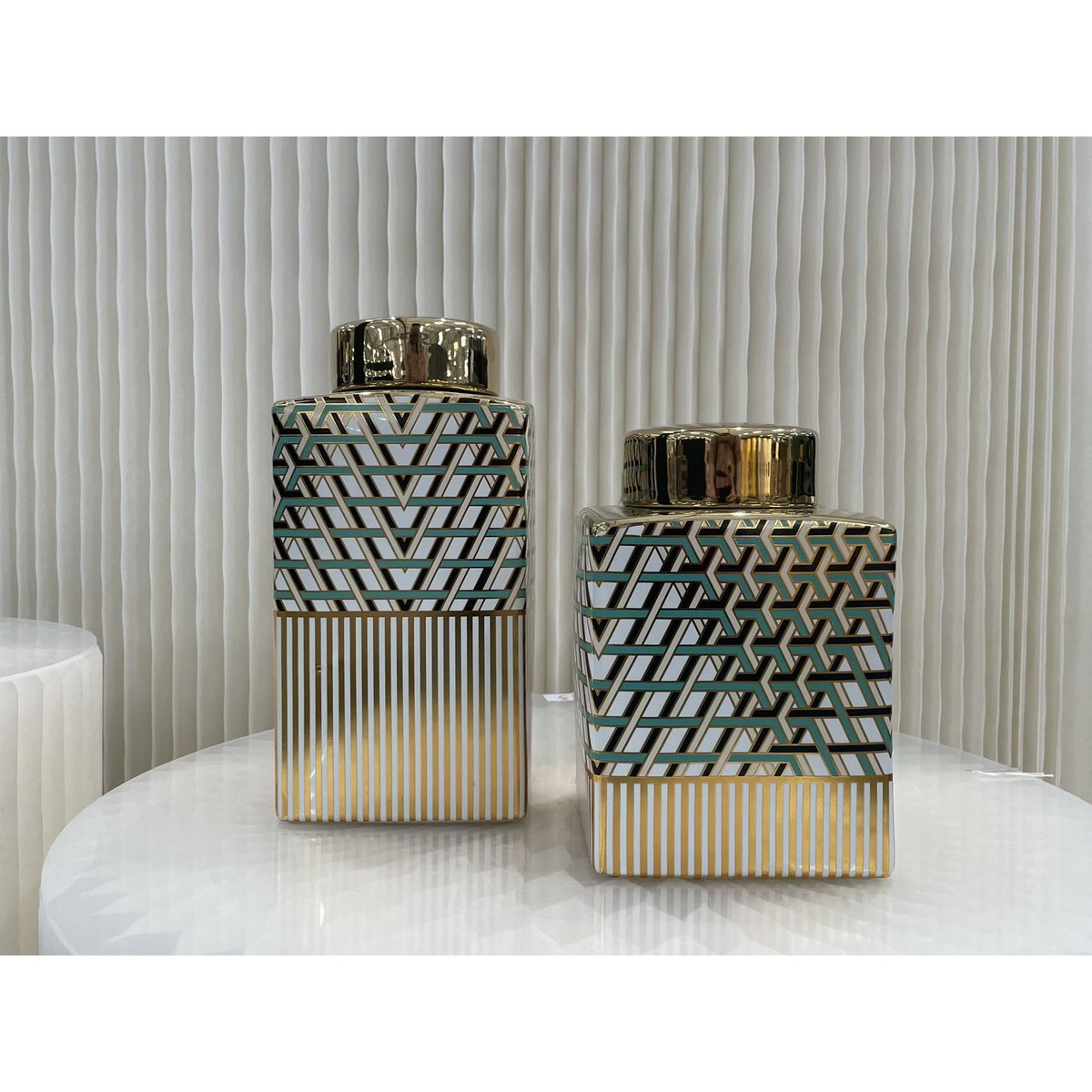 Vaas Groen met goud met dop ( SMALL) 7543-8