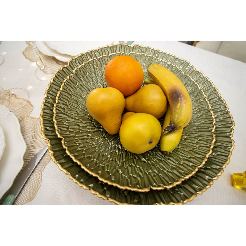 Groene kom met gouden rand 32,5 cm