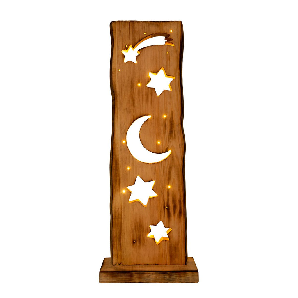 LED Wood-Decolum Moon/Stars 60 cm High Christmas Decorations Made of Wood met stevig ingebouwde LED's