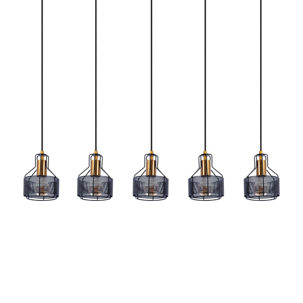 5 hanger lamp "foro" retro hanger lamp gemaakt van metaal in zwart en goud met E27 -versies, 96 cm lang. Stijlvolle verlichting voor woonkamer, eetkamer of keuken.