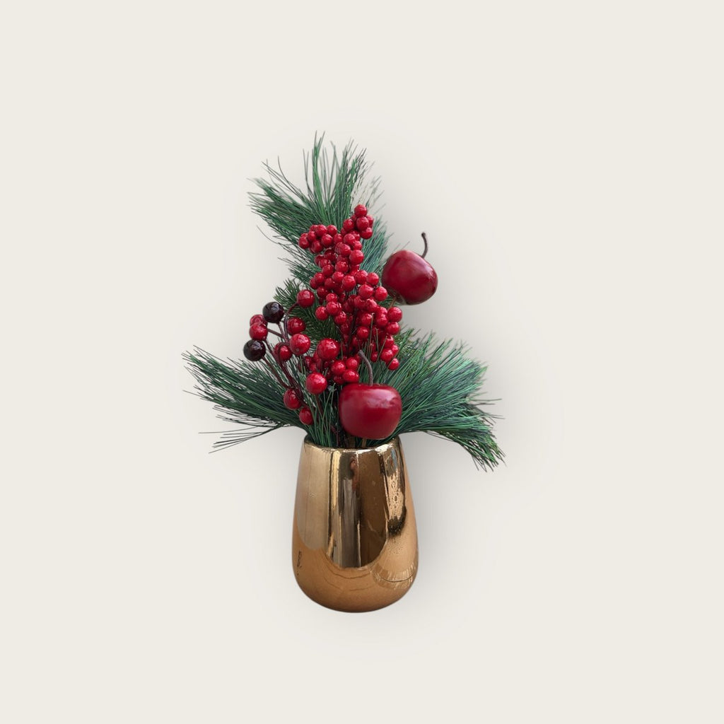 Kerstbloemcombinatie met Potten Set 01  | Zijden kunstbloem | Lengte 45CM