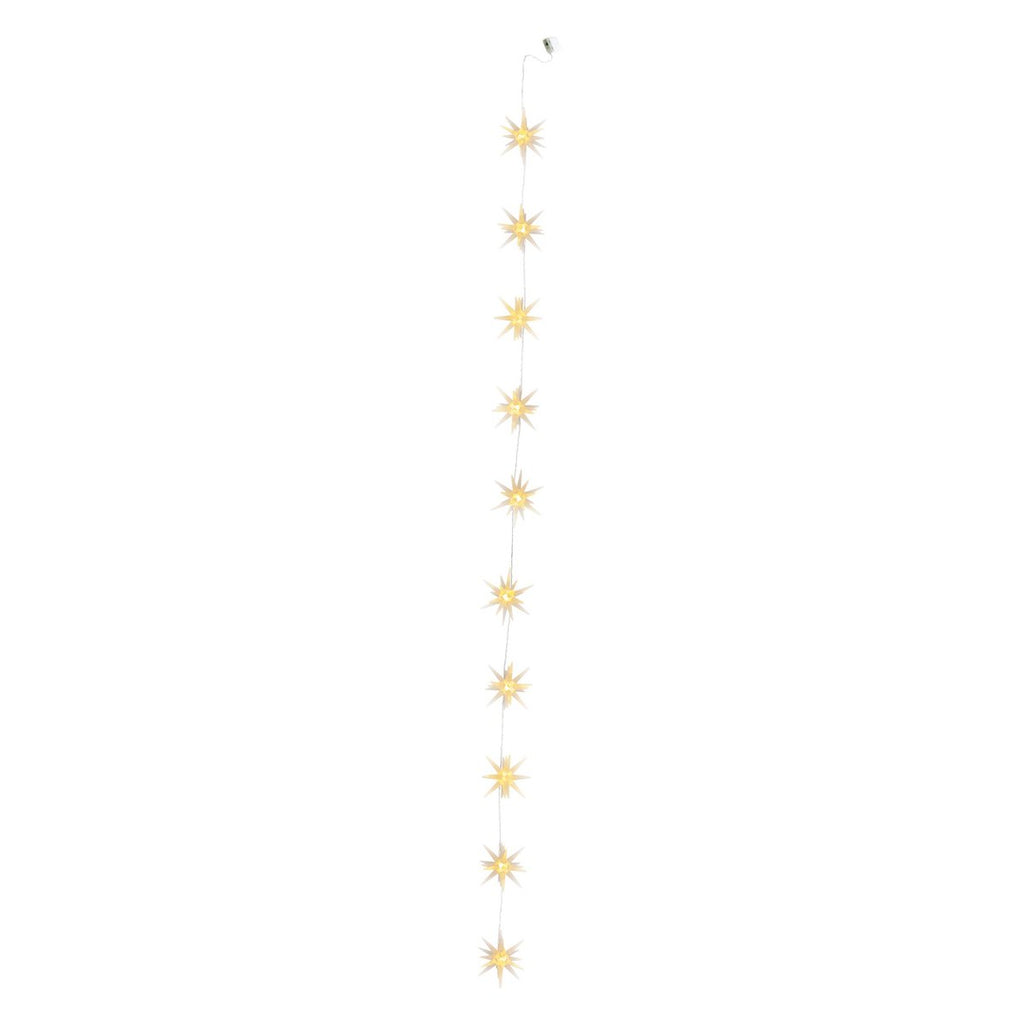 10-geleide lichte keten "3D Stars" -Christmas Decoraties gemaakt van plastic in wit, met stevig geïnstalleerde LED's