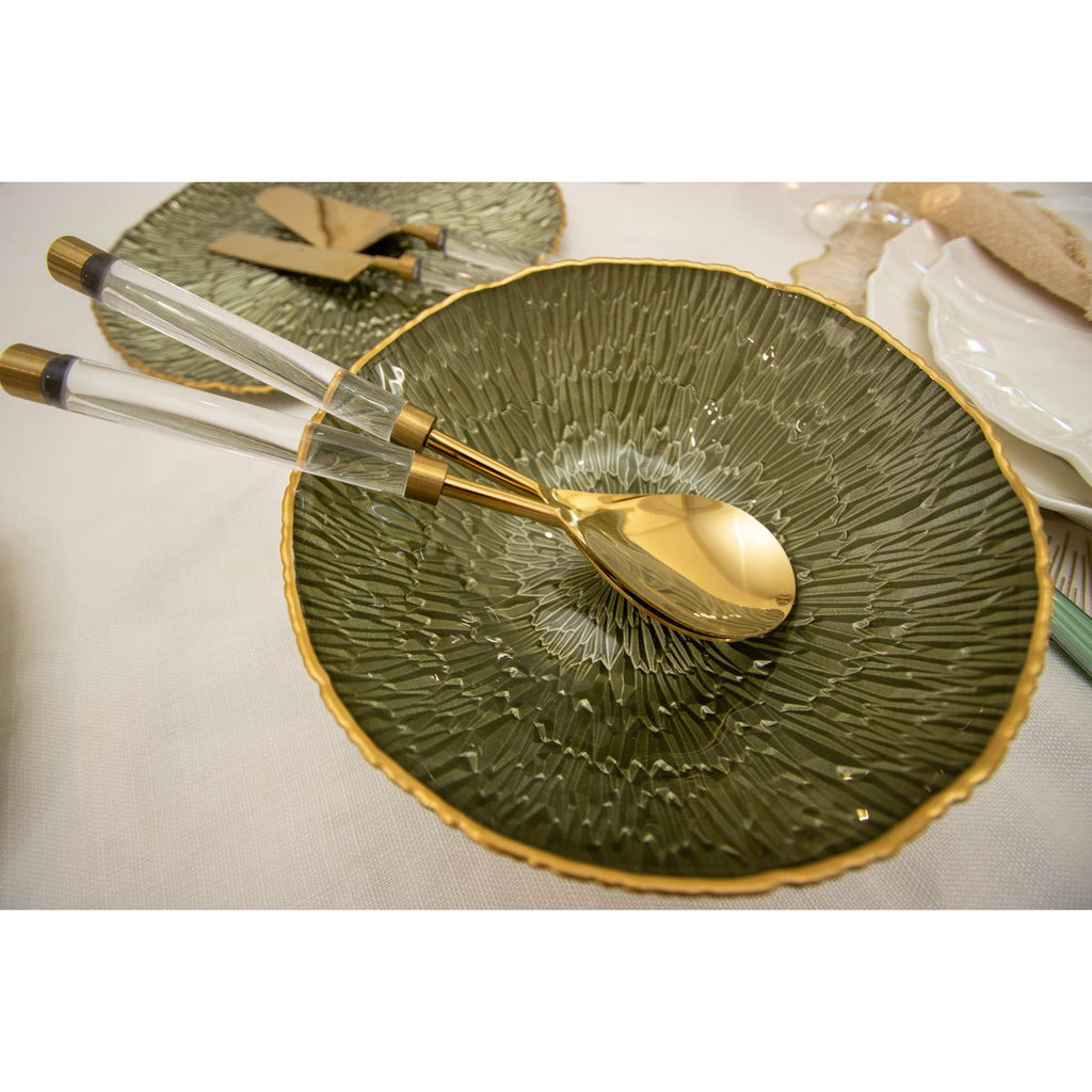 Groene beker met vergulde rand 23 cm