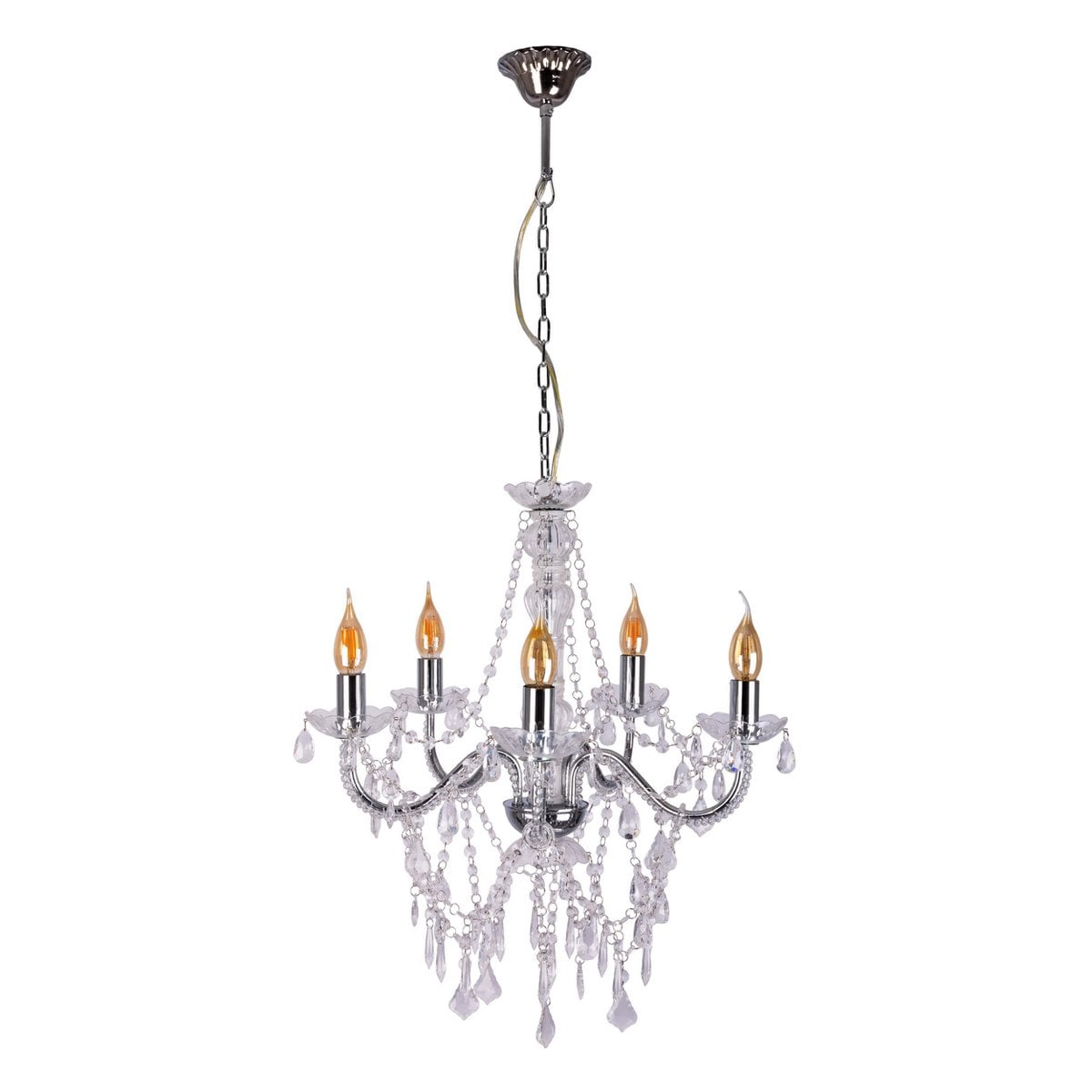 5 Kroon "Cecilia" voor E14 -aansluiting, Ø 52 cm, gemaakt van metaal en acryl, in chroom