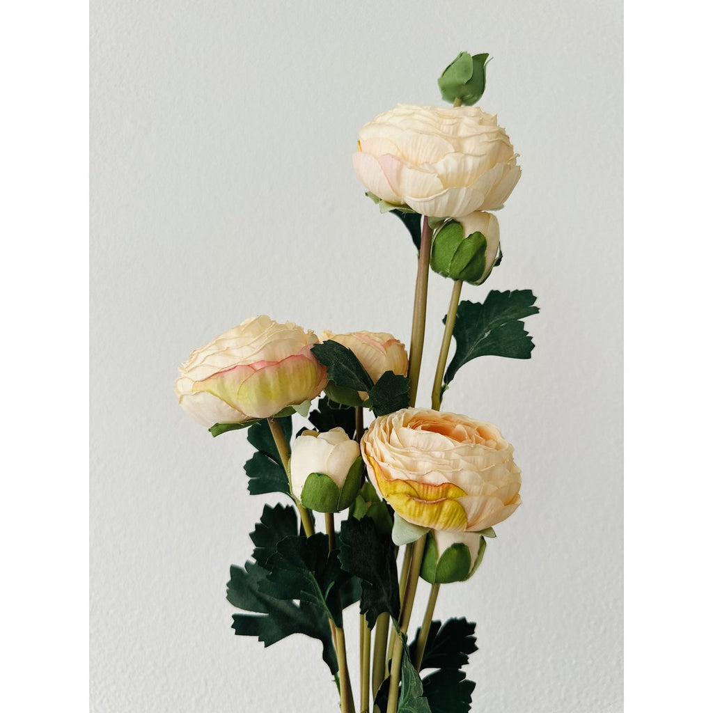 9-stengelige Mica Decorations Ranonkels Kunstbloemen Boeket / Lengte 55cm /Champagne