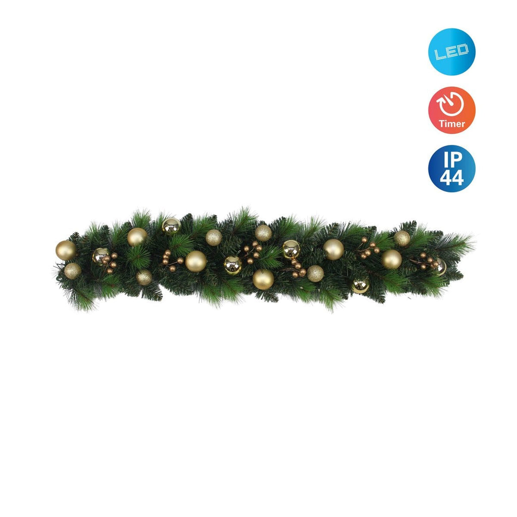 LED Kerst Tendril "Noel" Outdoor Decoratie gemaakt van metaal en plastic in groen en goud, met stevig ingebouwde LED's