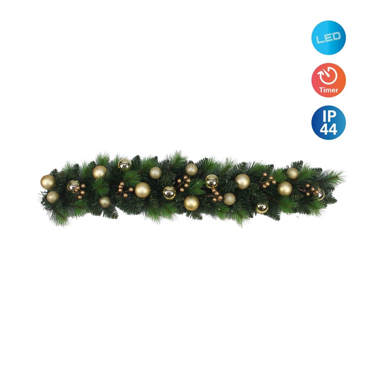 LED Kerst Tendril "Noel" Outdoor Decoratie gemaakt van metaal en plastic in groen en goud, met stevig ingebouwde LED's
