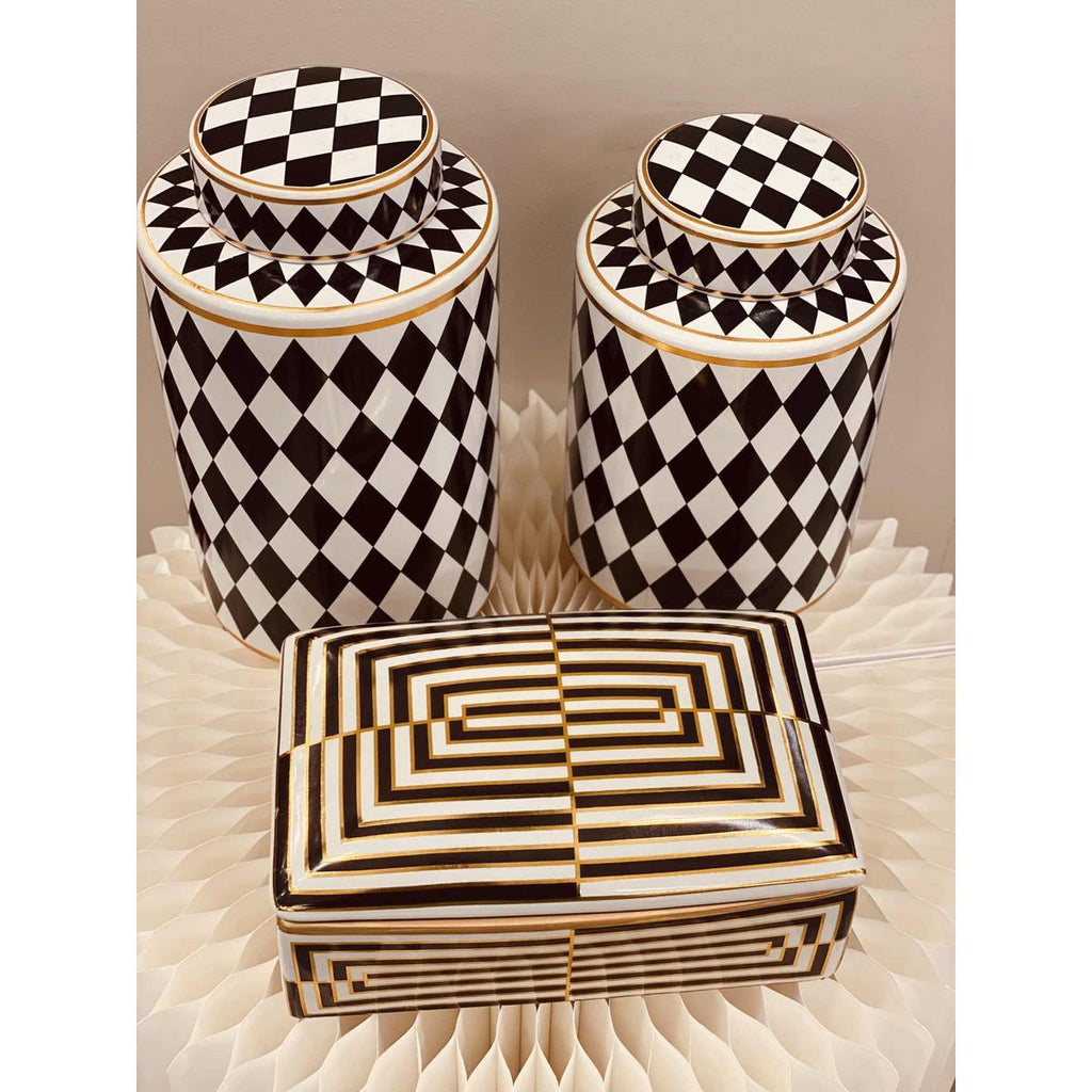 Moderne huisdecoratie opbergdoos met zwart-wit gouden rand