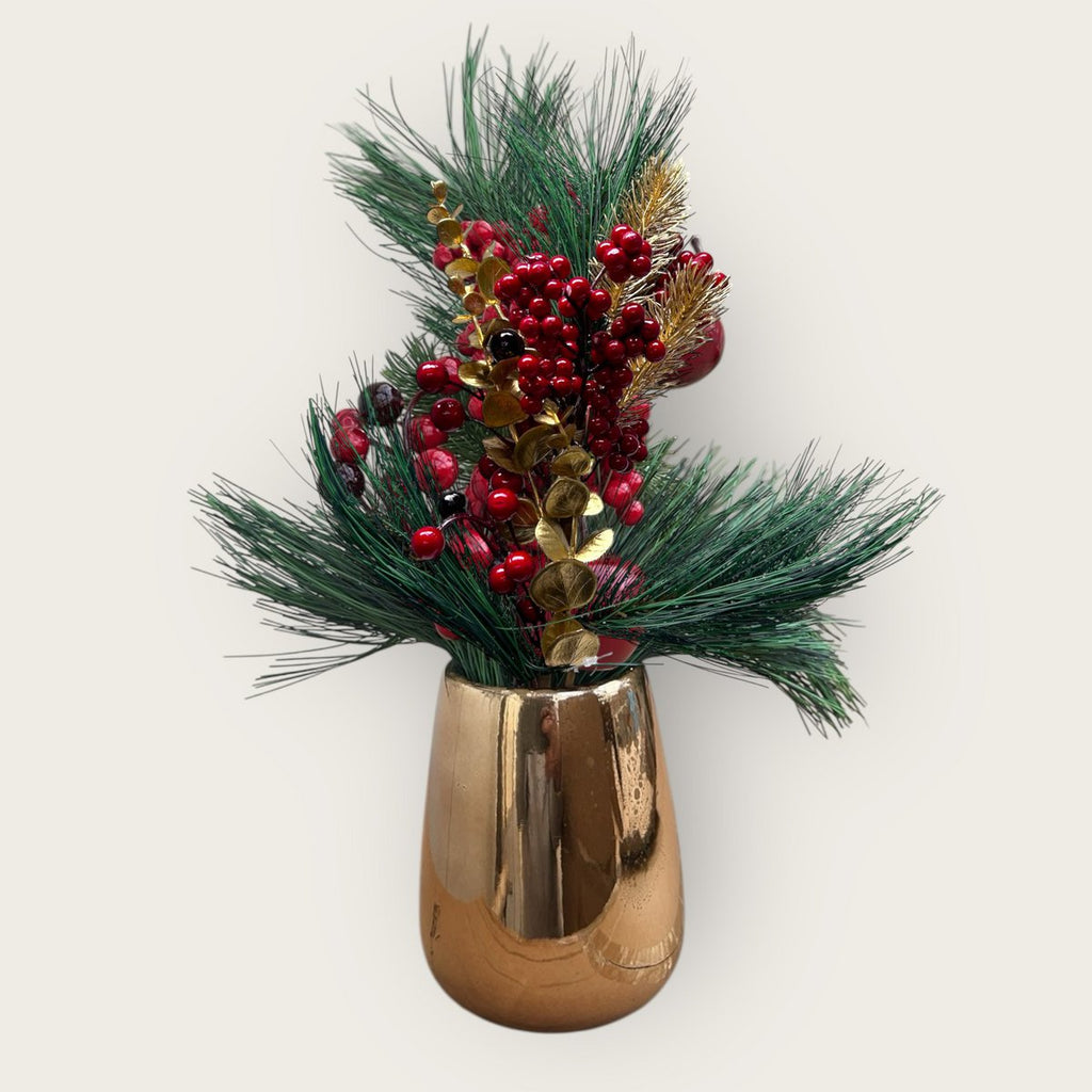 Kerstbloemcombinatie met Potten Set 02  | Zijden kunstbloem | Lengte 45CM