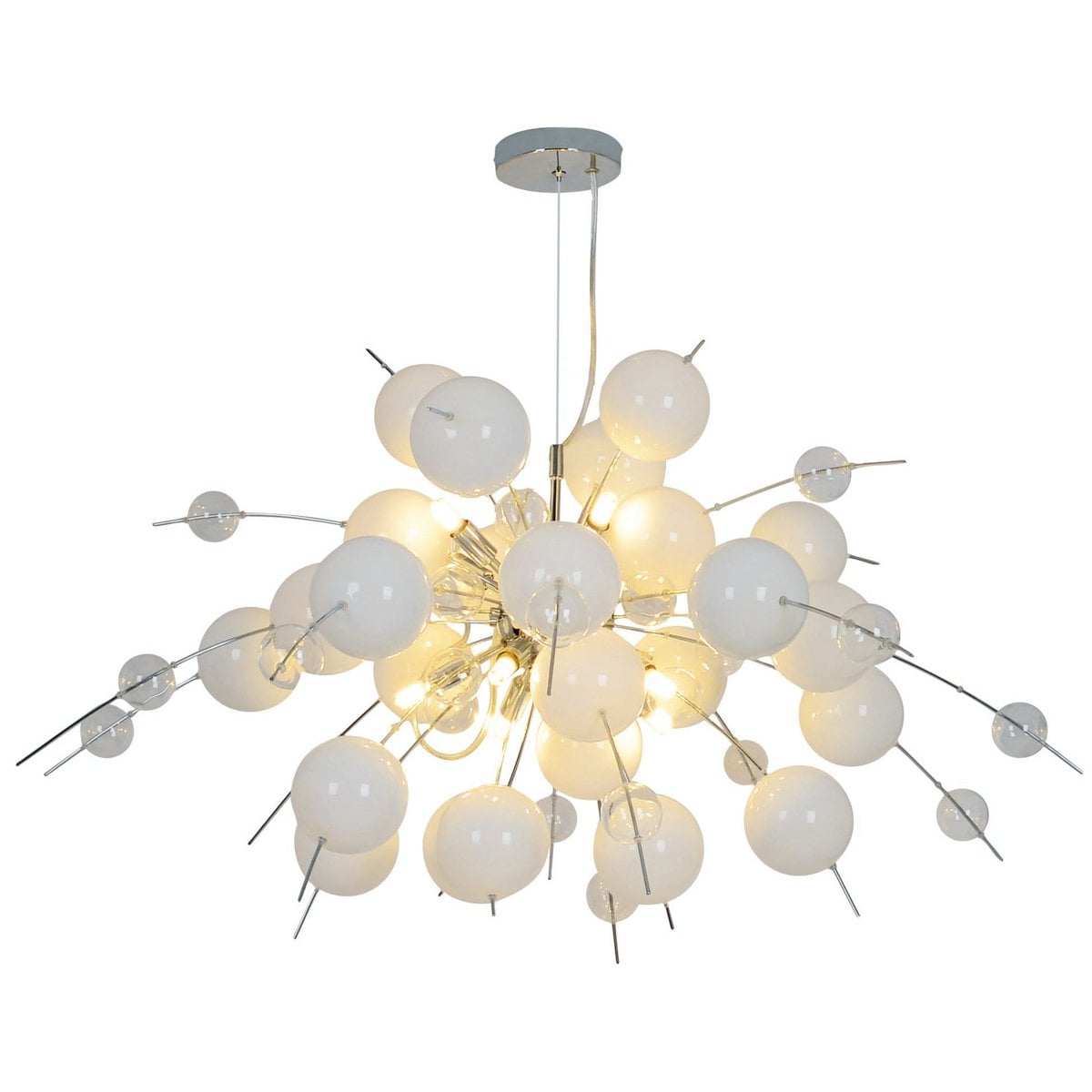 Hanger lamp "explosie" wit, gemaakt van metaal en glas, G9 -versies, hangende lamp voor eetkamer, woonkamer, hal of kantoor, Øca. 98 cm