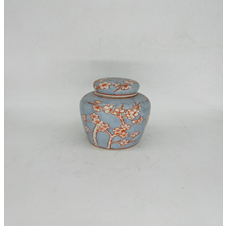 6" Handbeschilderde Ronde blauwe en Pink Porseleinen Pot