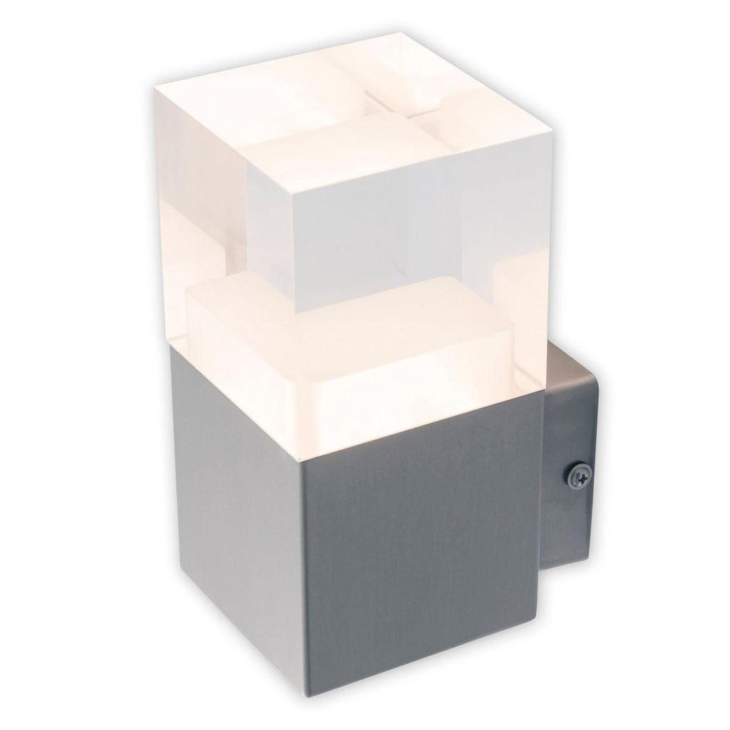 LED externe wandlamp "Leah" gemaakt van metaal en plastic in stalen blanke, geïntegreerde LED