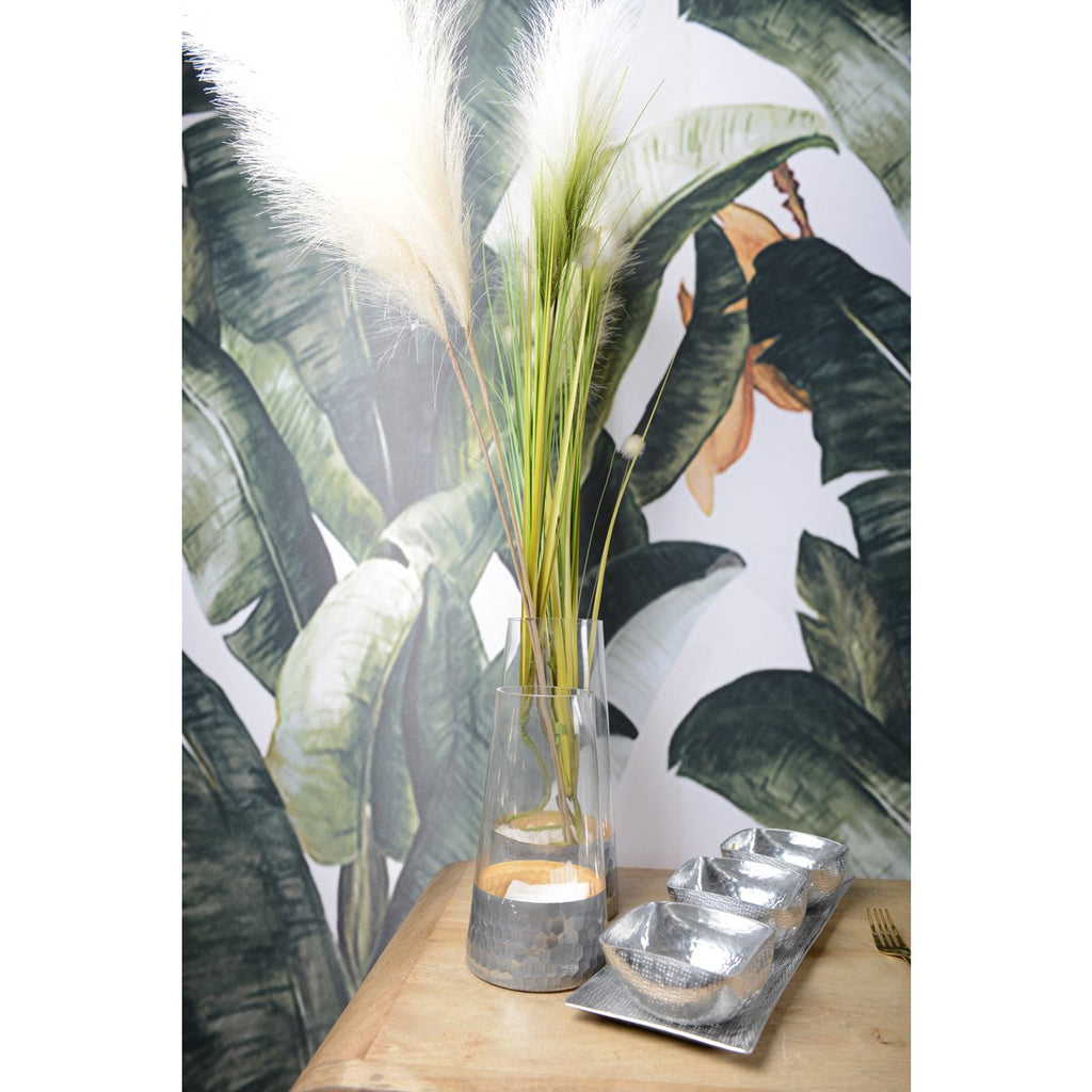 Transparante en zilveren conische vaas H22cm