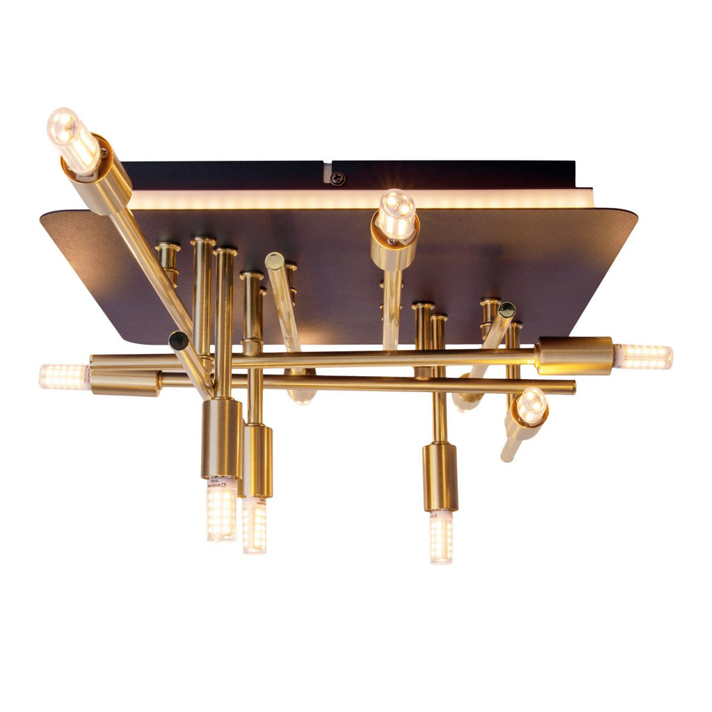 LED -plafondlamp "Ancona" met achtergrondverlichting gemaakt van metaal in zwart en messing, G9 -versies, lamp voor woonkamer, eetkamer, gang en kantoor, ca.