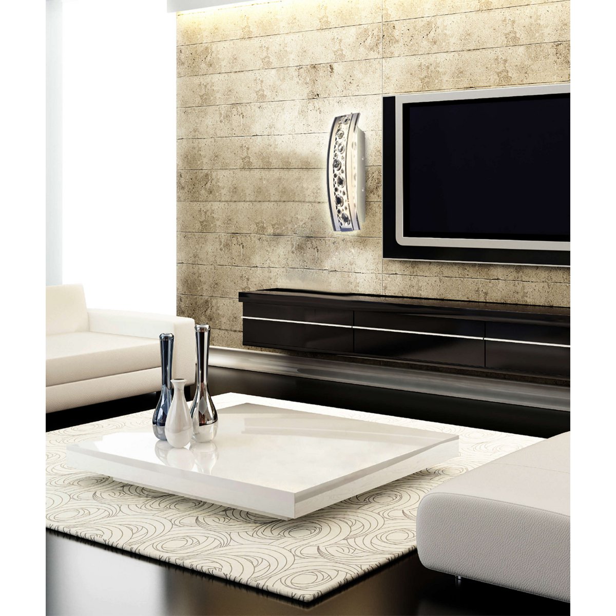 LED -wandlamp/plafondlamp gemaakt van metaal en glas, chroom -gekleurd, 35 cm lang, met stevig ingebouwde LED's, verlichting voor woonkamers, gang en toegangsruimte