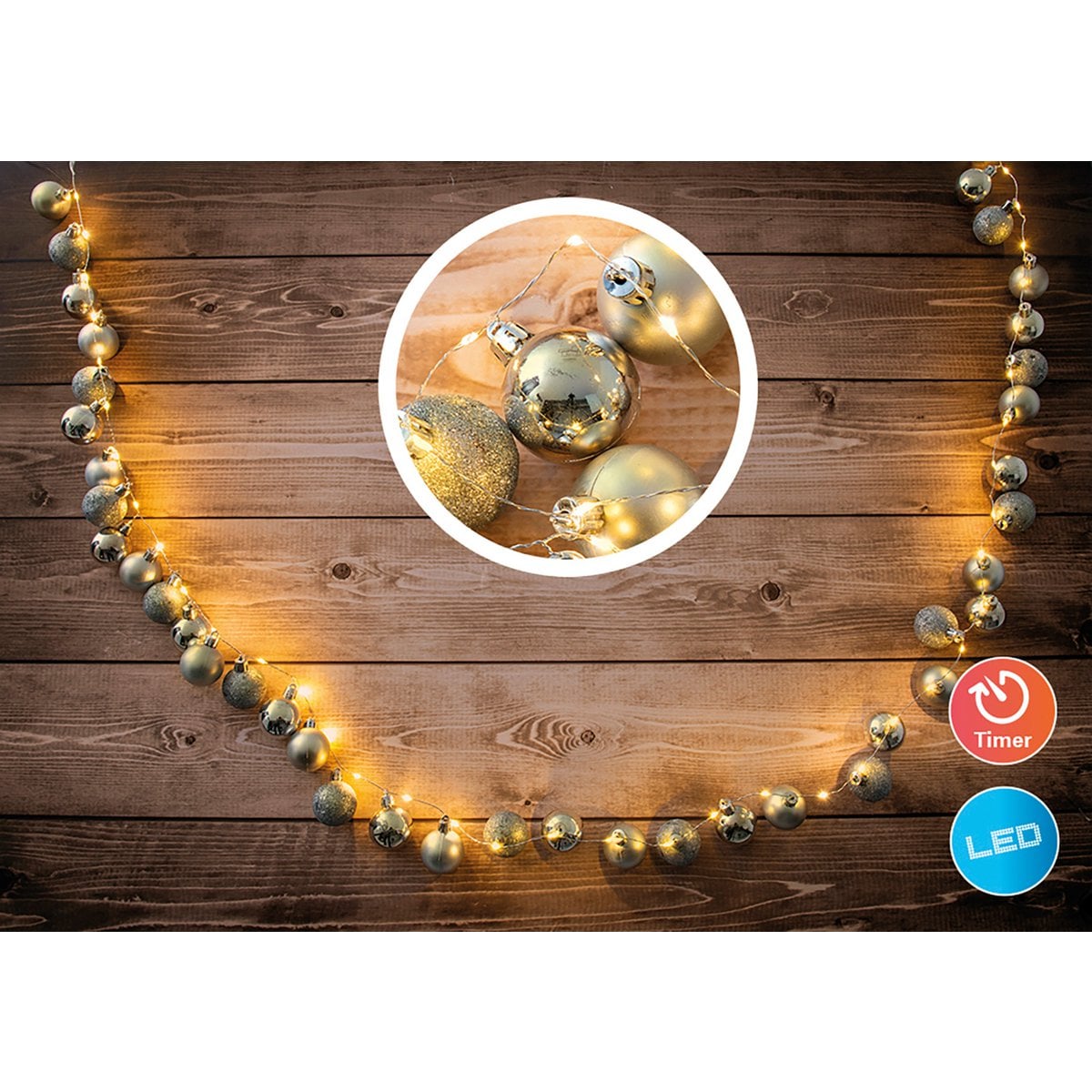 LED Outdoor Christmas Light Chain L: 250 cm goud