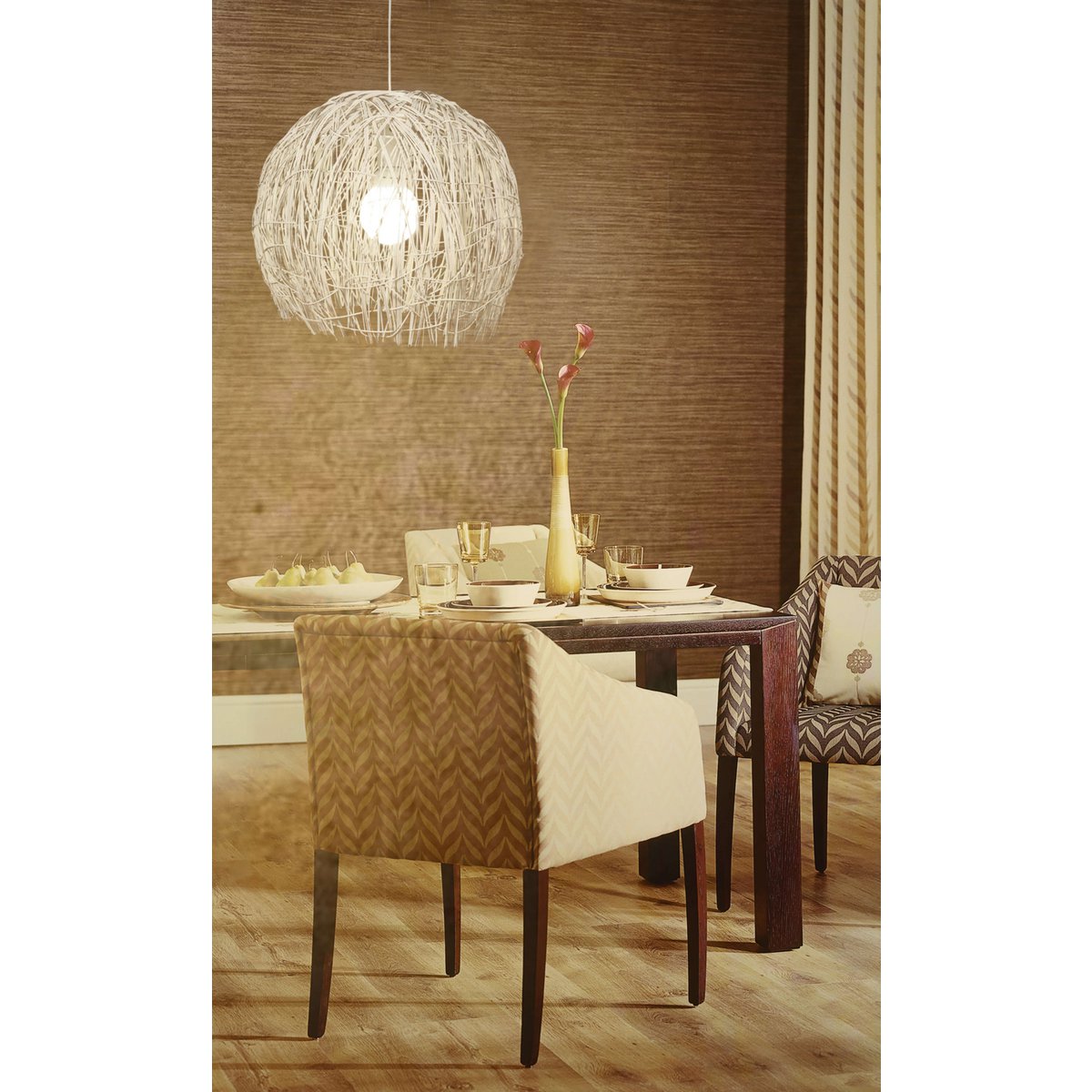 Korb hanger lamp "struwel" Ø 40, gemaakt van witte rattan, e27 -versie.