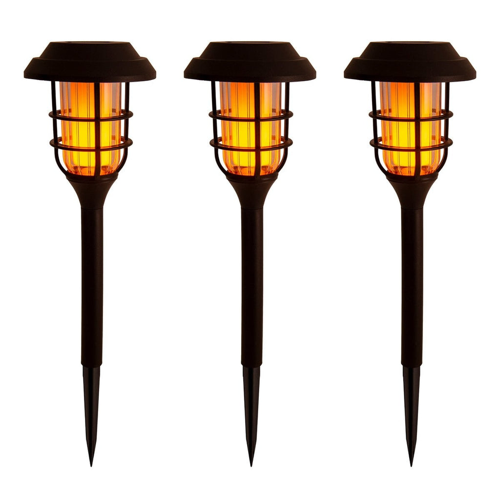 3 Set LED Outdoor Earth Spit 34 cm High, Skeer gemaakt van zwart plastic met geïntegreerde LED, zonnelampje voor buiten