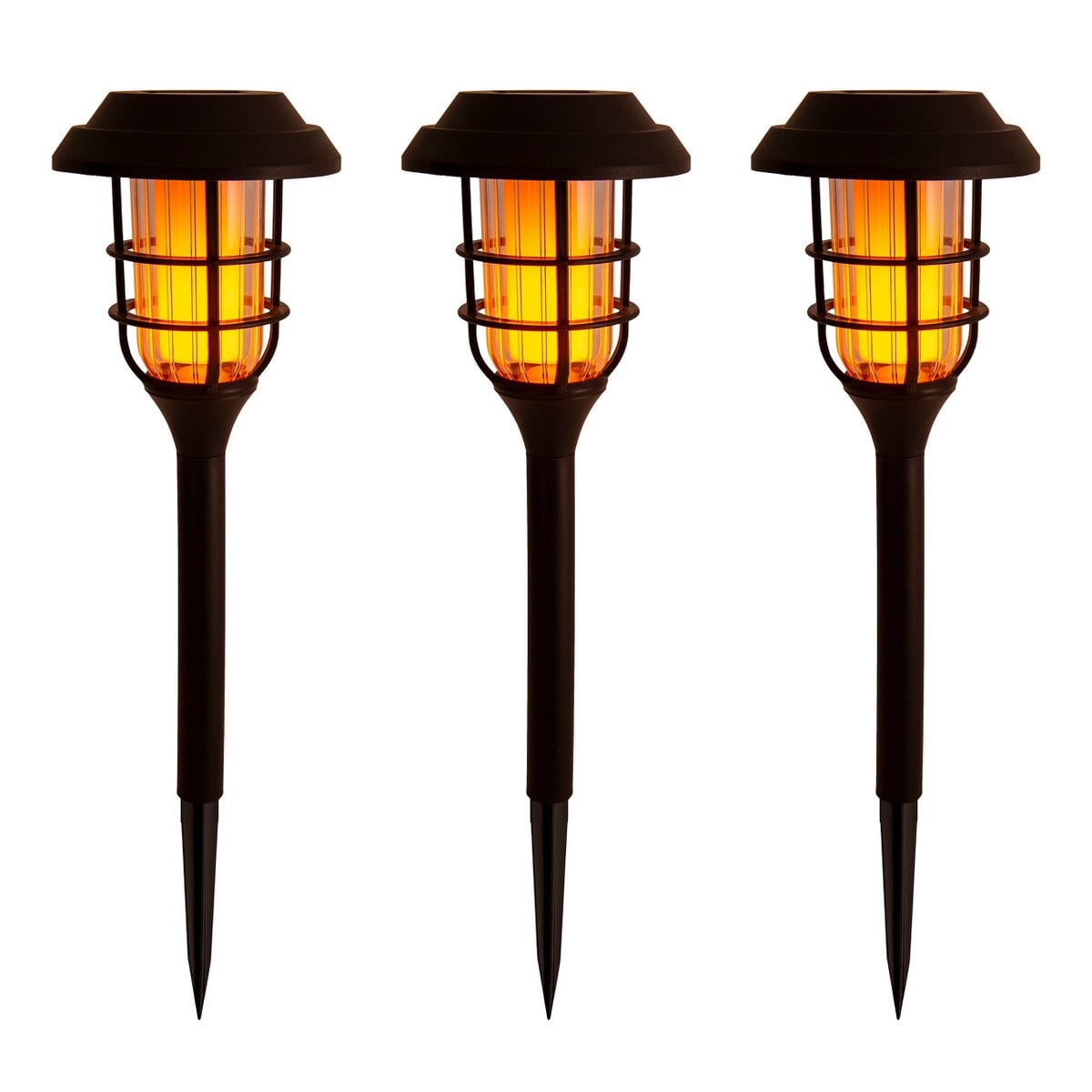 3 Set LED Outdoor Earth Spit 34 cm High, Skeer gemaakt van zwart plastic met geïntegreerde LED, zonnelampje voor buiten