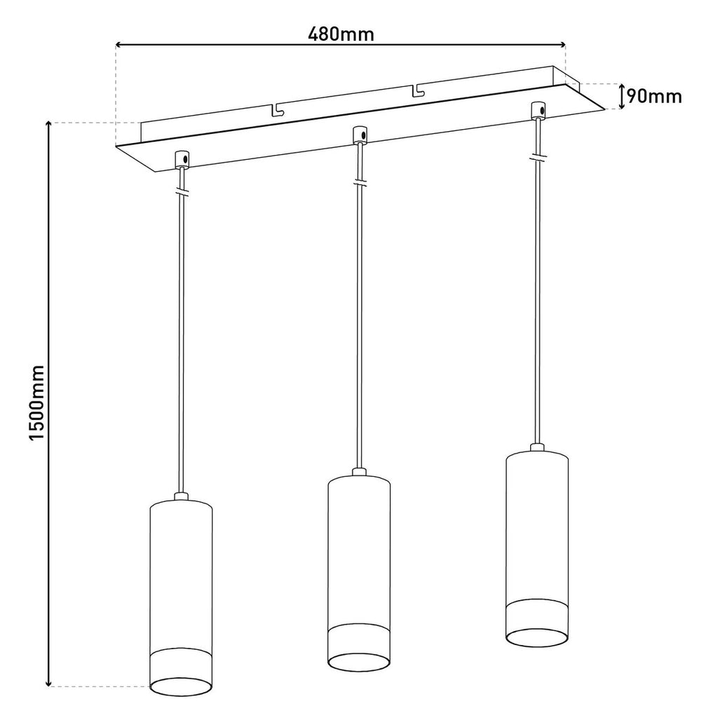 3 hanglamp "Fridu" gemaakt van metaal in Matt Black, met Gu10 -basis, 48 cm lang