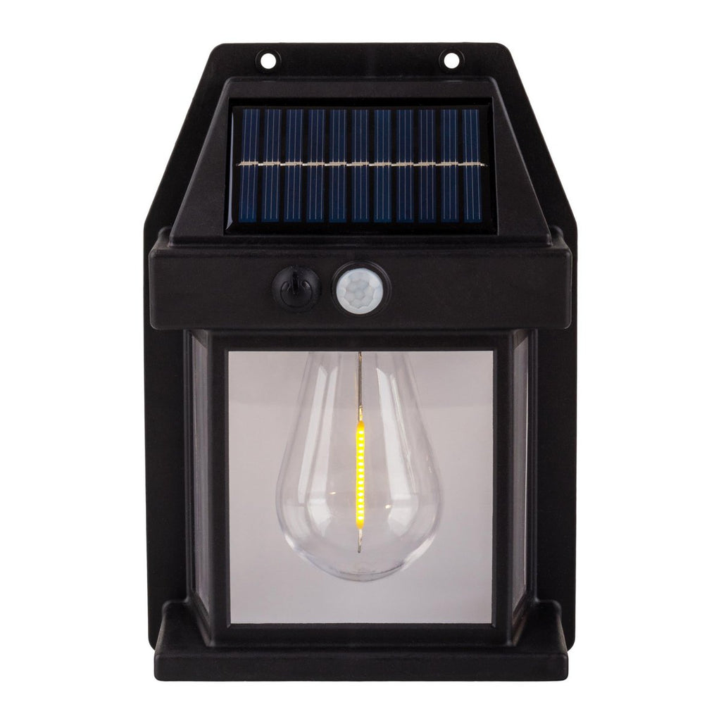 2 Set Solar Wall Lamp "Mira" ca. 17 cm hoog, gemaakt van zwart weerbestendig plastic, geïntegreerde LED in warm wit, inclusief bewegingsdetector en schemeringsensor