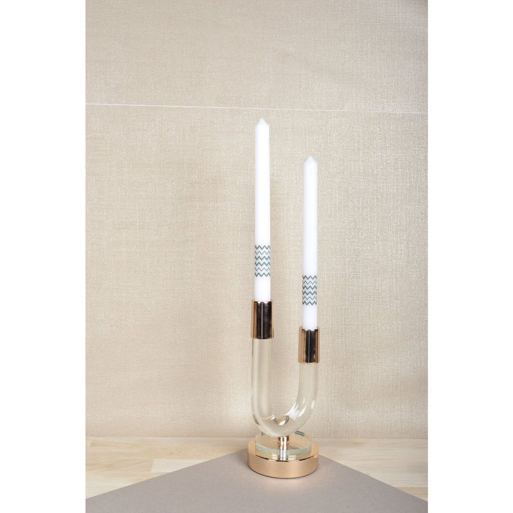 Transparante en gouden glazen kaarsenhouder 12x10x24cm