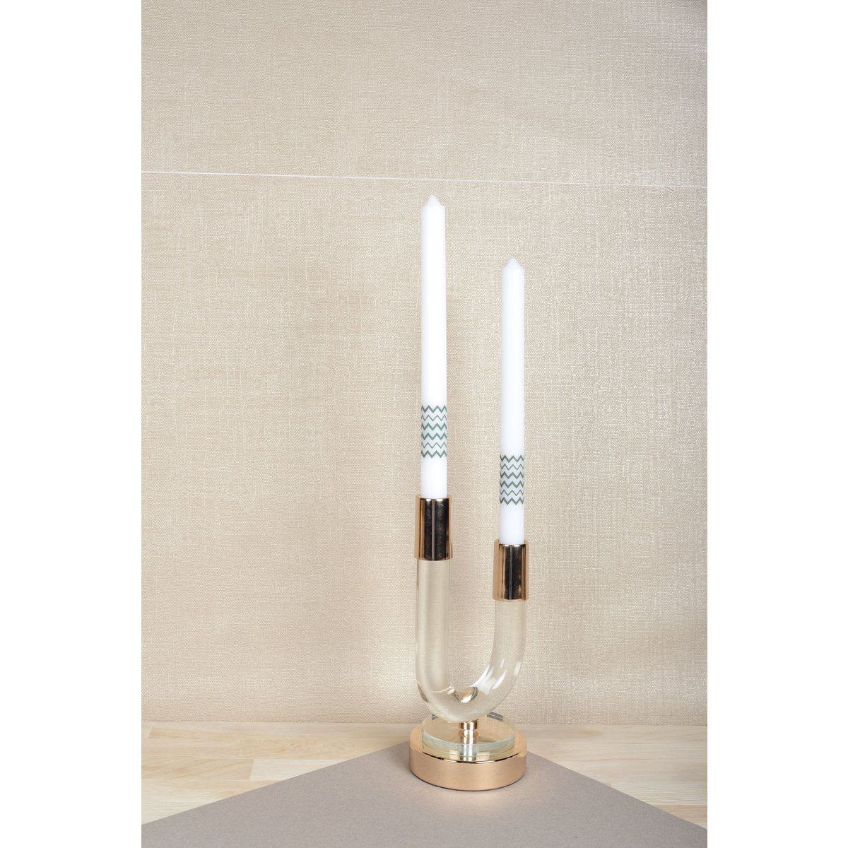 Transparante en gouden glazen kaarsenhouder 12x10x24cm