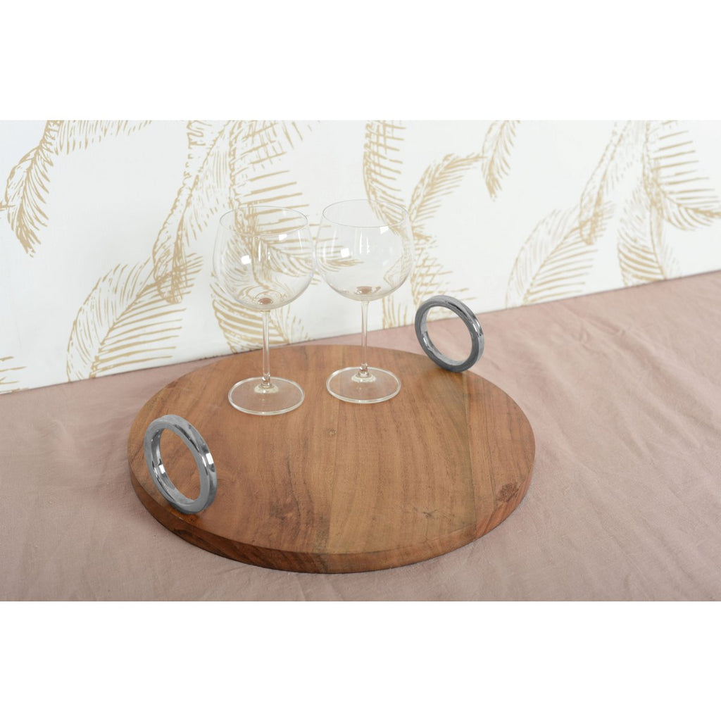 ROND HOUTEN DIENBLAD MET ZILVEREN HANDVAT 38X38X11CM