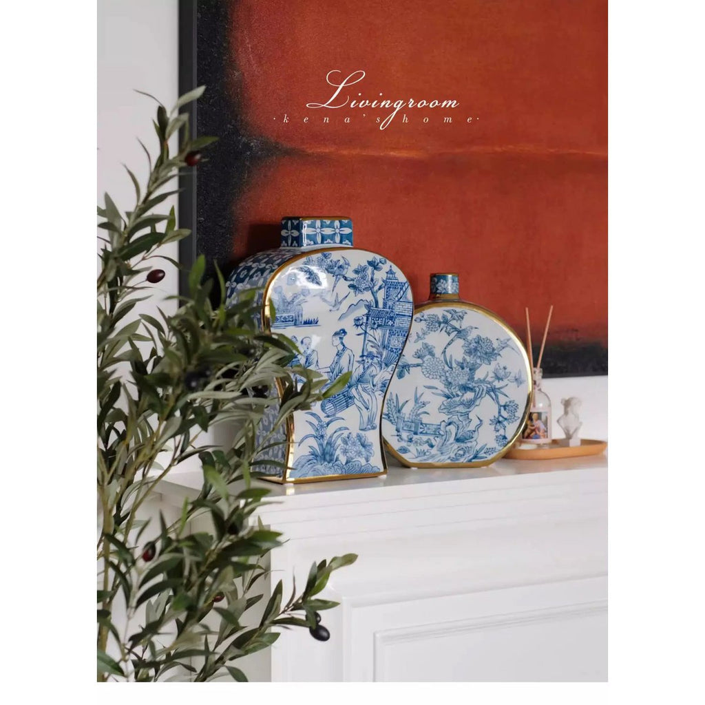 Nieuwe Chinese stijl, oosterse Parijse Delfts blauwe porselein vazen/lage stijl